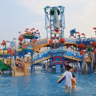 Campo de jogos comercial do Aqua das corrediças de água da fibra de vidro da casa interativa da água