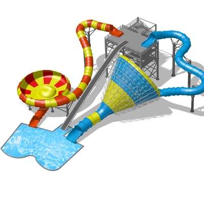 Equipamento exterior do parque do Aqua com corrediça de água colorida da corrediça do Super Bowl