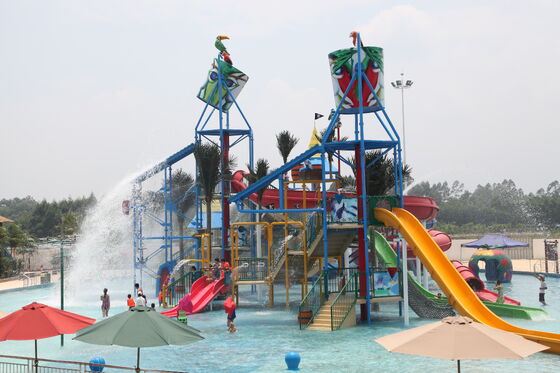 Super Water Play Structure with Hand-laid Fiberglass Flume and Hot-dip Galvanized Steel Structure for Turnkey Support