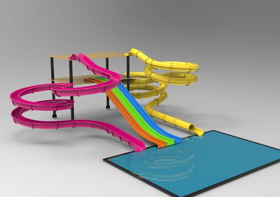 Tobogã Espiral Personalizado Multifaixas para Parques Aquáticos - Fabricante Auditado pela SGS